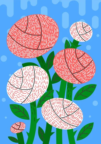 Flor Rosa Flores Botões Cartão Floral Vertical Cartaz Ilustração Vetorial —  Vetores de Stock