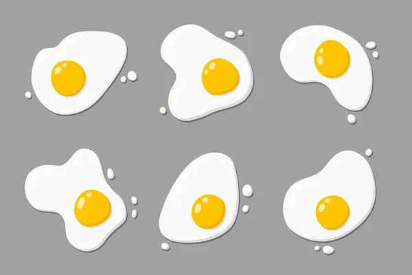 Set Van Verschillende Afbeeldingen Van Gebakken Eieren Een Grijze Achtergrond — Stockvector