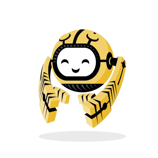 Желтый Круглый Левитационный Промышленный Робот Дружелюбным Передним Дисплеем Мощными Манипуляторами — стоковый вектор