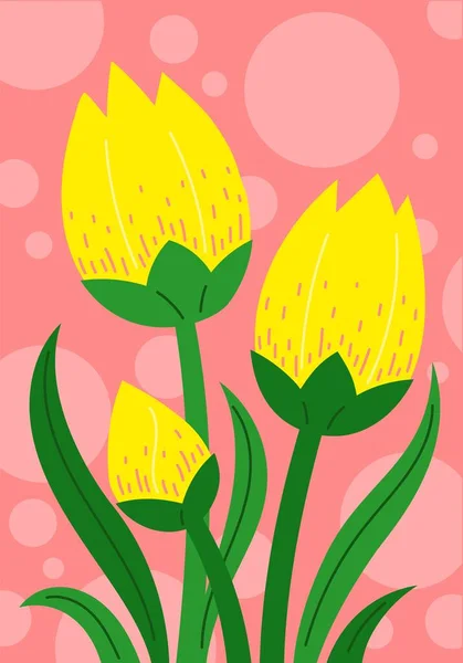 Bouquet Yellow Flowers Consisting Pair Blooming Buds One Unopened Pink — Stock Vector