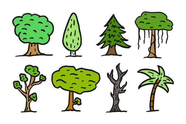 Zestaw Różnych Drzew Dąb Brzoza Świerk Akacja Suszone Martwe Drzewo — Wektor stockowy