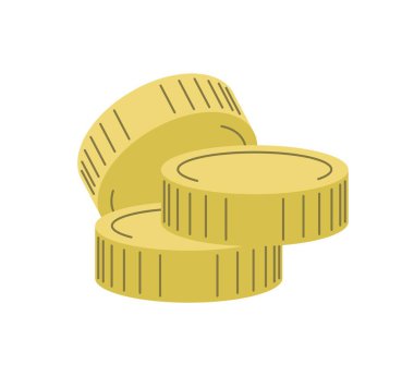 Üç altın madeni para ya da oyun jetonu kompozisyonu. Vektör illüstrasyonu