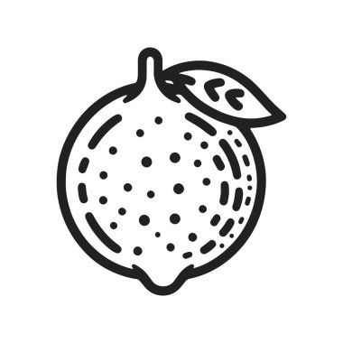 Üstünde yeşil yaprak olan bir limon. Limon küçük ve bir sürü beneği var.