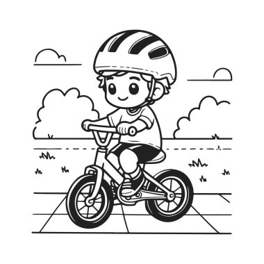 Bisiklet süren bir çocuk. Vektör illüstrasyonu