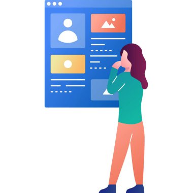 Birinci sınıf servis simgesi. Düz vektör kadın kaliteli tavsiye düşünüyor. Müşteri tecrübesi