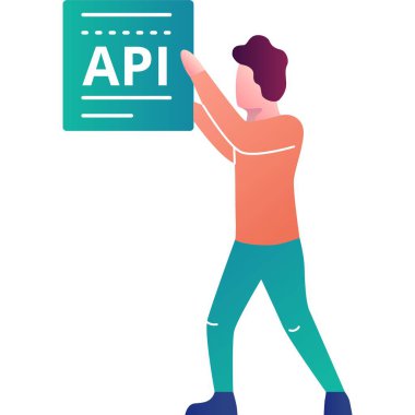 Api modelleme ikonu. Vektör adam programlama uygulaması. Yazılım geliştirme ve bütünleşme kavramı