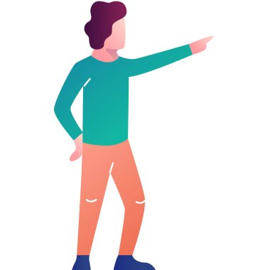 Adam düz vektör ikonunu işaret ediyor. Beyaz arka planda tek başına duran işadamı.