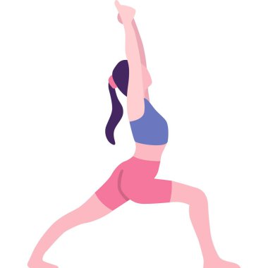 Vücut geliştirme ikonu. Beyaz arka planda yoga yapan bir kadın. İnsanlar ve spor konsepti