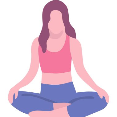 Vücut geliştirme ikonu. Lotus 'ta oturan kadın, beyaz arka planda izole edilmiş vektör pozu veriyor. Sağlıklı yaşam tarzı ve yoga konsepti