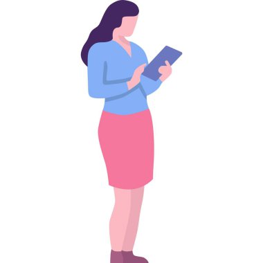 Vektör kadın mobil tablet simgesi kullan. Çevrimiçi iş, iş görüşmesi veya ofis görevi çevrimiçi kavramı