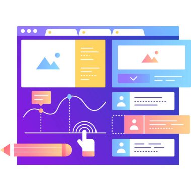 Web tasarım simgesi. Web sitesi düz vektör şablonu. İniş sayfası düzenleme süreci