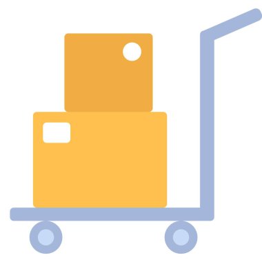 Karton kutu vektörlü araba. Teslimat ve lojistik ikonu. Paket için el kamyonu beyaz arkaplanda izole ediliyor