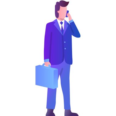 İş adamı cep telefonu ikon vektörünü arıyor. Telefon kullanan bir iş adamı. Beyaz arka planda izole edilmiş akıllı telefondan konuşan takım elbiseli erkek karakter