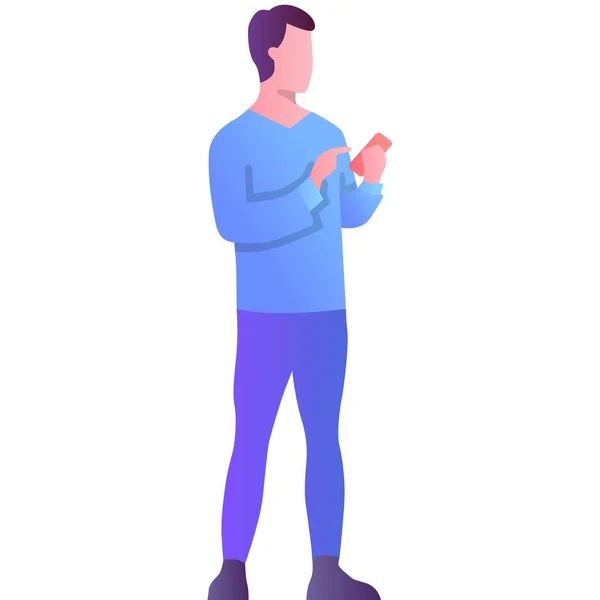 Homem Usando Ícone Vetor Aplicativo Móvel Pessoa Masculina Com Smartphone — Vetor de Stock