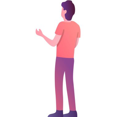 İnsanların simgesi. Arkadan bakan adam konuşuyor. Beyaz arkaplanda izole edilmiş erkek karakter