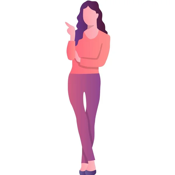 Woman Pointing Finger Aside Icon Female Character Advertising Something Vector — Stockvektor