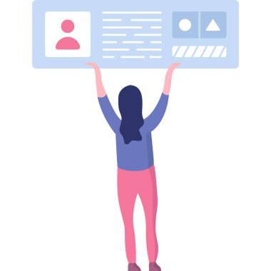 İş sitesi veri analizi düz vektör simgesi. Kadın seo uzmanı, bilgi analizi raporunu beyaz arka planda tek başına duruyor.