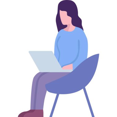 Woman studying online using laptop vector icon. Student watching video tutorial. Girl freelancer working from home isolated on white background