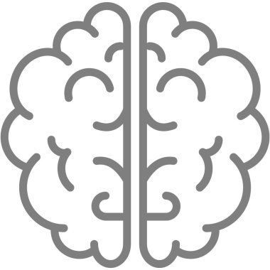 Beyin ikonu. Vektör hafıza sembolü. İnsan nörolojisi çizimi. Tıbbi işaret, zihin, psikoloji izole çizgi resimtogramı. Sağlık, fikir, akıllı teknoloji ve bilim konsepti