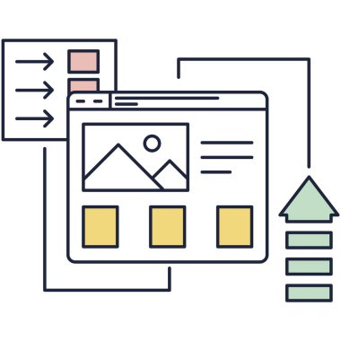 Seo content strategy icon. Media placement, digital project management design. Digital marketing campaign, market planning, advertisement flat vector