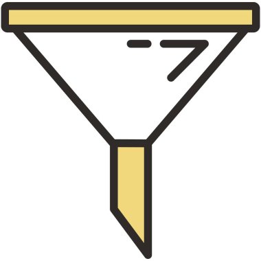 Funnel filter icon. Vector cone with bottleneck design. Marketing lead generation, sales funnel symbol. Chemical laboratory equipment tool