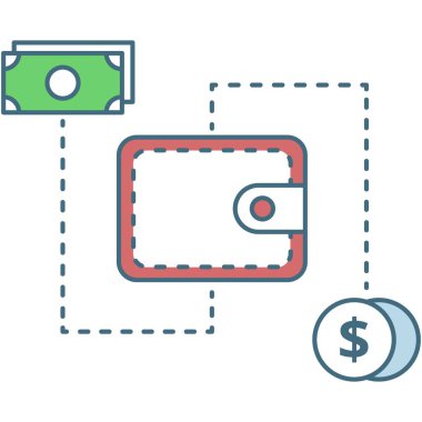 Payment icon. Wallet purse and money cash banknote and dollar coin design. Financial transaction and banking flat vector. Commerce and shopping symbol