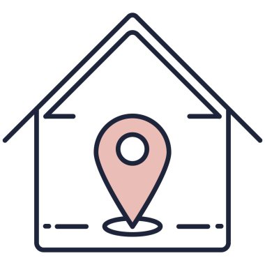 House search for rent or buy icon. Flat vector home apartment and pointer pin design. Real estate, property and housing