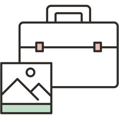 Sosyal medya portföy ikon vektör tasarımı. Fotoğraf içeriği yönetimi ve optimizasyonu, görsel pazarlama illüstrasyonu için yaratıcı sanat