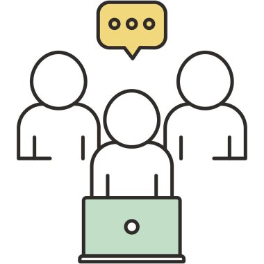 İş dünyası ikonu vektör insan grubu. Küresel sosyal ağ organizasyonu sembolü. Halka açık konferans, şirket sohbeti, uzaktan çalışan çevrimiçi toplantısı