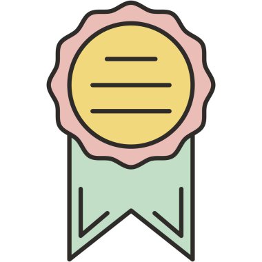 Kurdele ikonlu ödül madalyası. Ödül vektörü. Kaliteli ödül, onur rozeti, ödül, garanti madalyonu sembolü.