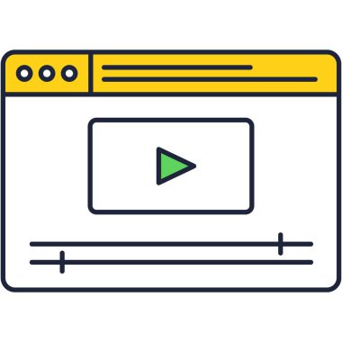 Video simgesi. Çevrimiçi oynat düğmesi web tasarım vektörü. Ekranda film var. Canlı Webinar sembolü. Dijital ortam serbest alanı