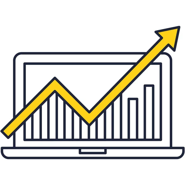 Stock Market Analysis Icon Arrow Growth Chart Graph Bar Laptop — Stock Vector