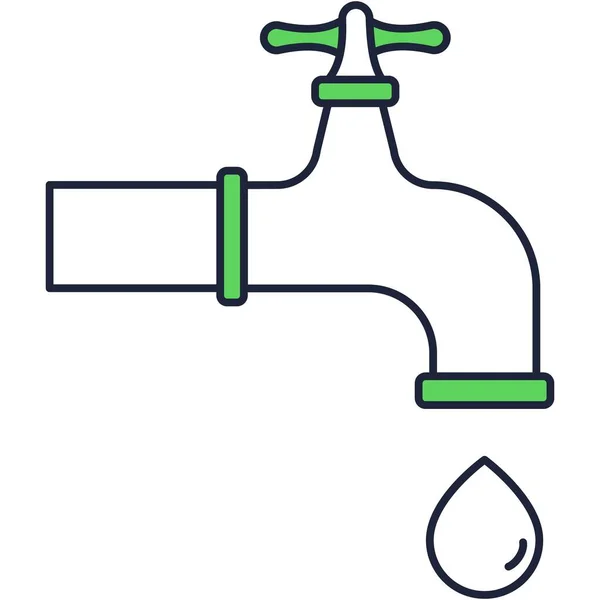 水龙头和水滴图标 点击直线矢量象形文字图 运行纯清洁水设计 卫生图形符号 — 图库矢量图片