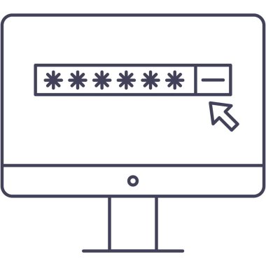 Şifre bilgisayar vektörü güvenli giriş ve düz resim simgesine erişim. Monitöründe dijital gizli kod olan bir web ekranı. Gizlilik güvenliği ve koruma kavramı