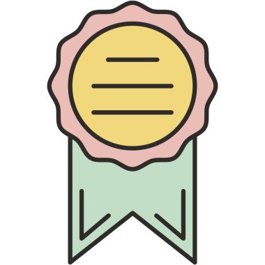 Kurdele ikonlu ödül madalyası. Ödül vektörü. Kaliteli ödül, onur rozeti, ödül, garanti madalyonu sembolü.