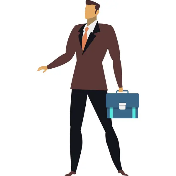 上班族业务人物形象平面图标 身穿正装 背着公文包的商人 穿着雅致服装的公司员工 执行经理或企业家 — 图库矢量图片#