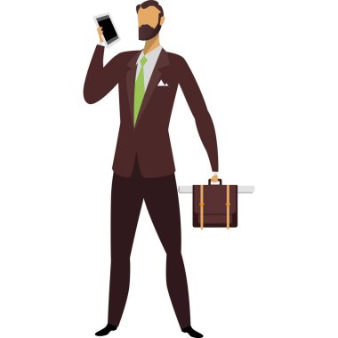 İş adamı cep telefonu vektör simgesinde görüntülü konuşma yapıyor. İş adamı internet üzerinden akıllı telefondan iş görüşmesi yapıyor.