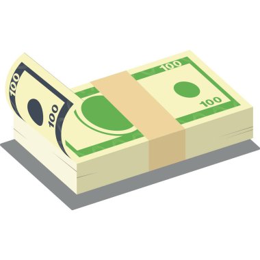 Para nakit yığını vektör simgesi. Kağıt dolar izole edilmiş yeşil yığın. Ödeme için düz banknot. İş, kâr veya maaş kavramı