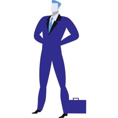 Güvenilir iş adamı vektörü. Takım elbiseli bir şirket çalışanı. Resmi çantalı çalışan, başarılı satıcı ya da yönetici, beyaz arka planda izole edilmiş.