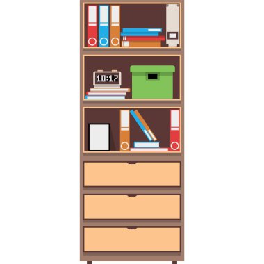 Ofis içi vektör ikonu için mobilya. Kağıt döküman klasörü depolama kabini beyaz arkaplanda izole edildi