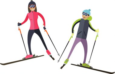 Beyaz arkaplanda izole edilmiş kayak vektörü simgesinden hoşlanan mutlu çift