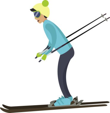 Genç çocuk beyaz arkaplanda izole edilmiş kayak vektör simgesinden hoşlanıyor