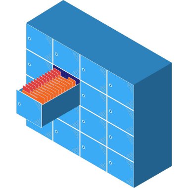 İş dizini arşivi ofis vektörü düz simgesi. Veri depolama için mali dosya dolabı. Kağıt yığını ve evrak organizasyonu
