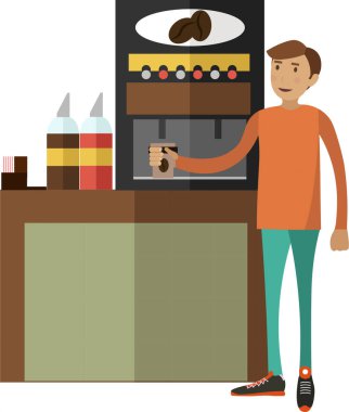 Kişisel servis vektör simgesinde kahve yapan adam beyaz arkaplanda izole edilmiş.