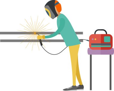 İşçi kaynak boruları vektör simgesi beyaz arkaplan üzerinde izole