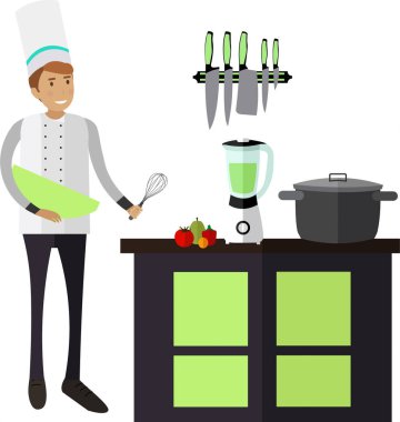 Mutfak vektör simgesinde usta aşçı beyaz arka planda izole edilmiş.