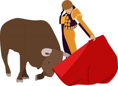 Kırmızı bez ve boğa vektör ikonuna sahip boğa güreşçisi beyaz arka planda izole edildi