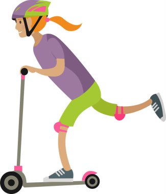Beyaz arkaplanda izole edilmiş Scooter vektör simgesi kullanan kız çocuğu