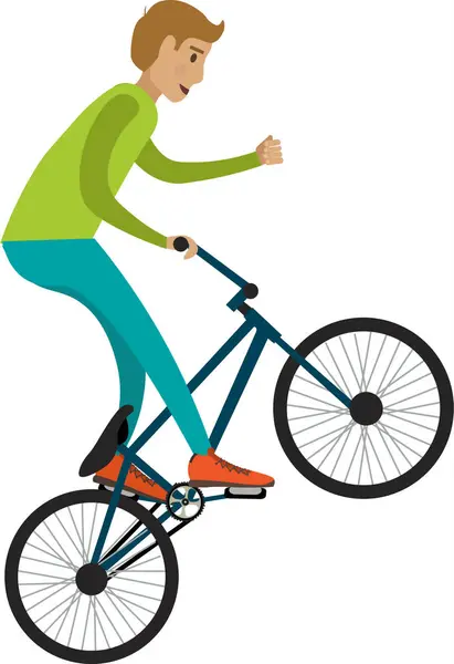 Teenager Boy Making Trick Bicycle Vector Icon Isolated White Background — Stock Vector