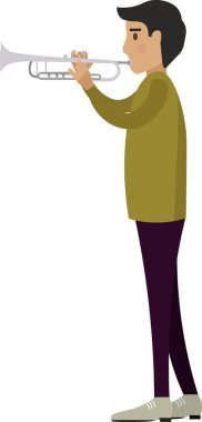 Erkek orkestra müzisyeni beyaz arkaplanda trompet vektör simgesi çalıyor